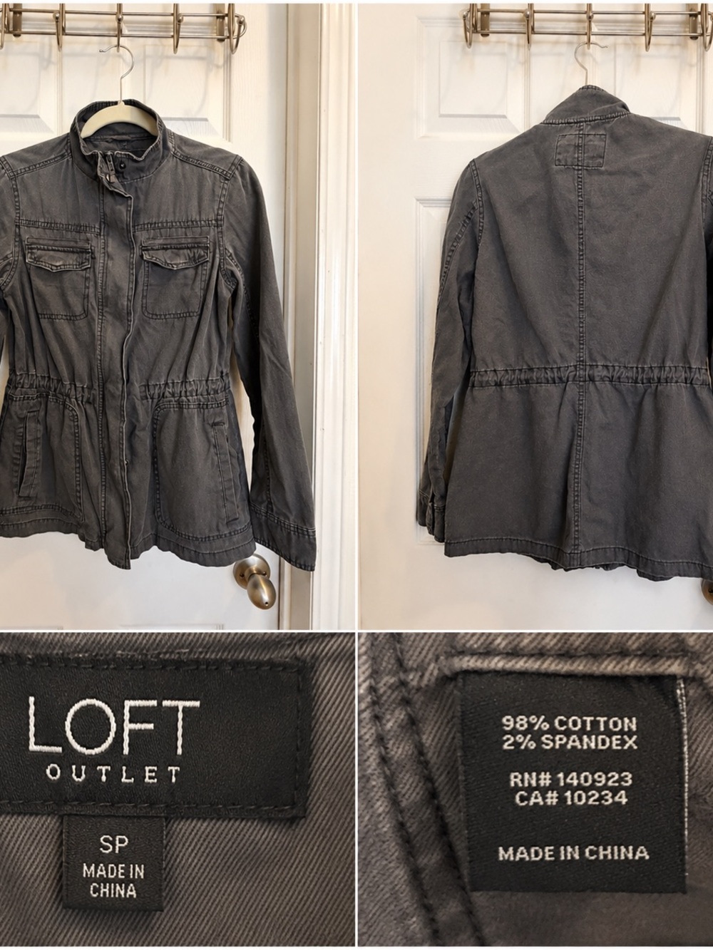 LOFT Gray Drawstring-Waist Utility Jacket